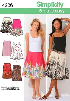 a women's skirt and top sewing pattern with different patterns, sizes and colors