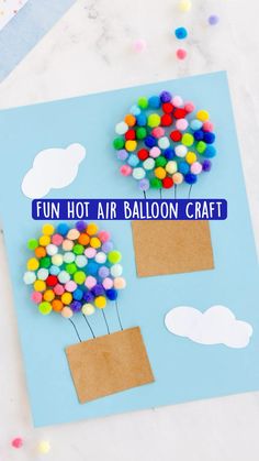 an air balloon craft made out of construction paper and colored balloons with the words fun hot air balloon craft on it