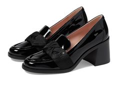 Kate Spade New York Leandra Heel - Women's Shoes : Black : Make the Kate Spade New York Leandra Heel a luxurious extension of your stylish personality. This slip-on footwear features leather upper construction with a structured fabric bow accent and cushioning insole. Leather lining. Block heels. Almond moc toe. Leather midsole and outsole. Imported. Measurements: Heel Height: 2 9 16 in Product measurements were taken using size 7, width M. Please note that measurements may vary by size. Kate Spade Heels, Black Shoes Women, Kate Spade Shoes, Kate Spade New York, Product Reviews, Block Heels, Clogs, Kate Spade, Heel Height