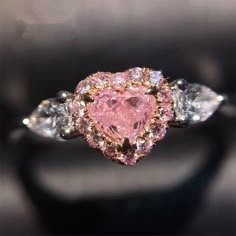 Rose Gold Rings, Pink Diamond Ring, Romantic Rings, Jewelry Accessories Ideas, Heart Shaped Rings, Silver Wedding Rings, Fancy Jewelry, Pink Gemstones, Cute Rings