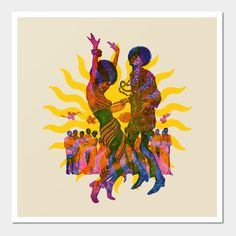 an image of two people dancing in front of the sun with their hands up to each other