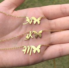 Couple Initials, Initials Necklace, Hypoallergenic Necklace, Minimal Necklace, Necklace Initial, Initial Necklace Gold, Dainty Gold Necklace, Cute Butterfly