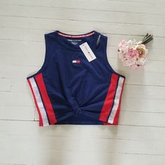 Brand New Active Wear With A Cut Out On The Shoulder From A Smoke Free Home Tommy Hilfiger Tube Top, Tom Hilfiger, Pink Tube Top, Baby Tee Shirts, Blue Cami, Tommy Hilfiger Baby, Striped Tube Top, Tommy Hilfiger Top