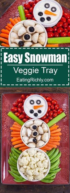 an easy snowman veggie tray with carrots and cauliflower