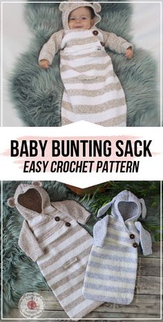 a baby sleeping sack is shown with the text, easy crochet pattern