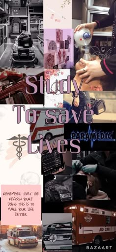 there is a collage of photos with words and pictures on it that say, study to save lives