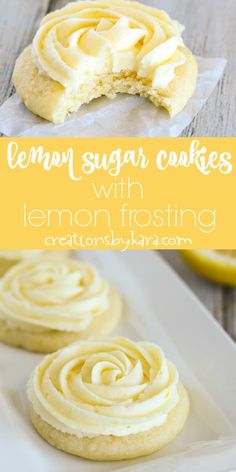 lemon sugar cookies with lemon frosting on a white plate