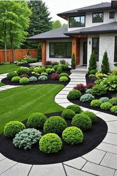 the front yard is neatly trimmed and ready to be used for landscaping