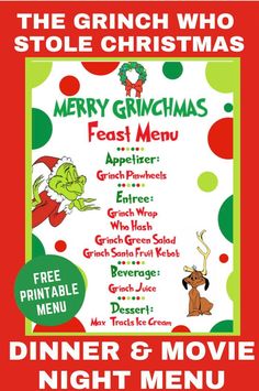 the grinch who stole christmas feast menu for dinner and movie night at stolle