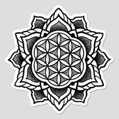 the flower of life sticker is shown in black and white