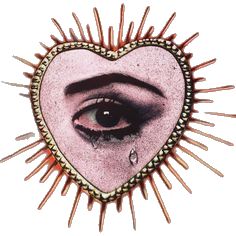 an eye with long eyelashes is in the shape of a heart, surrounded by spikes