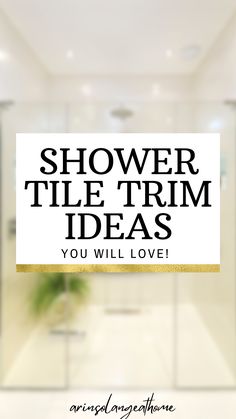 the words shower tile trim ideas you will love are in front of a glass door