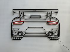 a drawing of a sports car with its tail lights on