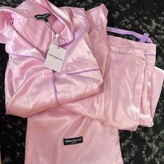 Nikki Pajama Set By Generation Love, Never Worn, Comes With Dustbag Feminine Pink Nightwear Sets, Feminine Pink Night Sets, School Dr, Satin Pajama Set, Satin Pajama, Satin Pyjama Set, Boarding School, Satin Pajamas, Pink Satin