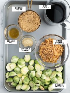 ingredients for brussel sprouts on a tray