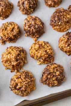 chocolate and oatmeal cookies on a baking sheet