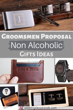 groomsmen gifts for him and her with the text, groomsmen proposal non alcoholic gifts ideas