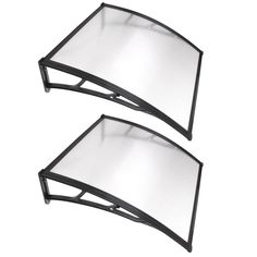 two black and white metal shelfs against a white background, one has a glass top