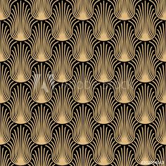 a black and gold art deco wallpaper with an abstract design in the shape of fan shapes