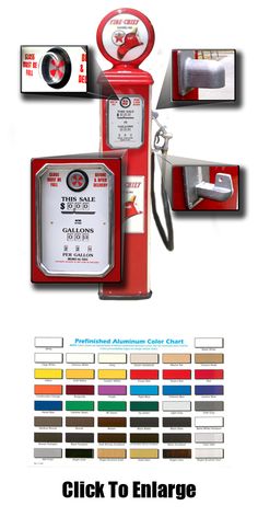 an old fashioned red gas pump with instructions on how to change the oil in it