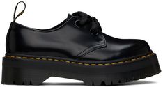 Find Dr. Martens Black Holly Leather Platform Derbys on Editorialist. Polished leather derbys in black. Alternate satin ribbon laces included. · Lace-up closure · Logo-woven pull-loop at heel collar · Suede lining · Yellow topstitching at heat-sealed Goodyear welt · Treaded Air Cushion rubber platform sole · Platform: H1.25 Supplier color: Black buttero Platform Leather Oxfords For Derby, Leather Platform Oxfords For Derby, Leather Platform Lace-up Derby Shoes, Leather Platform Lace-up Shoes For Derby, Plain Toe Oxfords With Lace-up Fastening For Derby, Plain Toe Oxfords With Front Lace-up For Derby, Leather Lace-up Shoes For Derby, Plain Toe Platform Lace-up Shoes For Work, Ribbon Laces