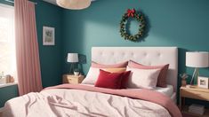 A Depiction Of A Captivatingly Abstract Bedroom With A Wreath On The Wall AI Generative royalty free stock photography Bedroom Wreath, Abstract Bedroom, Vector Food, Wreath Wall, Stock Photography Free, The Wall, Stock Photography, Stock Illustration, Wreath