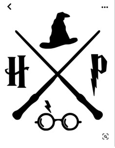 harry potter's hat, glasses and two wands with lightning bolt in the background