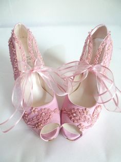 Romantic Bridal Shoes, Quinceañera Shoes, Pink Bridal Shoes, Lady Aphrodite, Lace Wedding Shoes, Baby Pink Lace, Wedding Shoes For Bride, Blossom Wedding, Pink Wedding Shoes