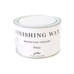 a tin of white paint with the words finishing way written on it's side