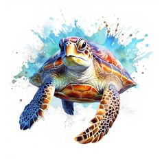 a painting of a sea turtle in watercolor