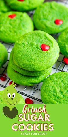 green sugar cookies are stacked on top of each other