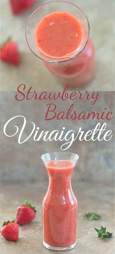 strawberry balsamic vinaigrette in a small glass pitcher