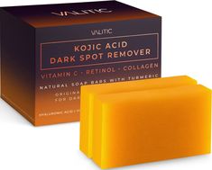 VALITIC Kojic Acid Dark Spot Remover Soap Bars with Vitamin C, Retinol, Collagen, Turmeric - Original Japanese Complex Infused with Hyaluronic Acid, Vitamin E, Shea Butter, Castile Olive Oil (2 Pack) The Dark Spot Corrector soap features Original Japanese Complex designed to correct dark spots, promoting a balanced and even skin tone. Suitable for use on the face, hands, neck, bikini area, inner thighs, and underarms, it helps achieve a healthy glow. Turmeric For Skin, Vitamin C Retinol, Dark Spot Remover, Turmeric Soap, Spot Remover, Dark Spot Corrector, Natural Bar Soap, Remove Dark Spots, Kojic Acid