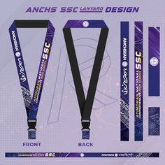 the lanyard design is shown in purple and black