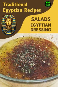 an egyptian recipe is shown in the middle of a book titled, traditional egyptian recipes salads egyptian dressing