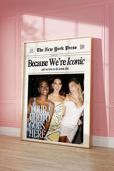 an advertisement for the new york press is displayed in front of a pink painted wall