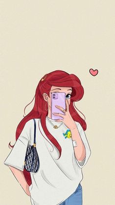 a woman with long red hair is taking a selfie