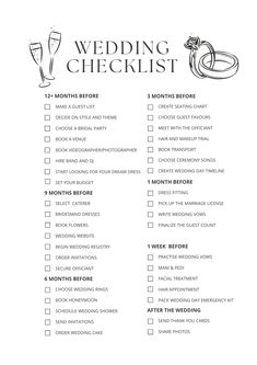 the wedding checklist is shown in black and white