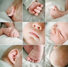 multiple pictures of a baby's head and hands in different stages of birth, from newborn to adult