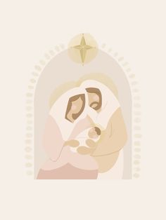 a woman holding a baby in her arms with a star above her head on the wall