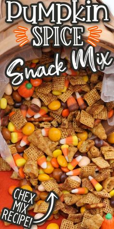 pumpkin spice snack mix in a bag