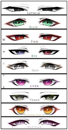 an image of different colored eyes and their names in each eye color scheme, with the same