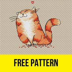 a cross stitch pattern with a cat on it's back and the words, free pattern