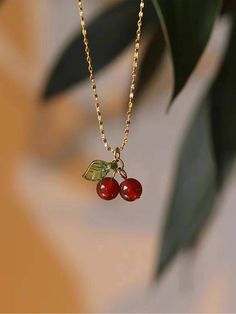 Gold  Collar  Titanium Steel   Embellished   Women's Fashion Jewelry Peach Necklace Fruit, Bead Cherry Necklace, Cherry Jewelry, Cherry Necklace, Fruit Necklace, Pretty Jewelry Necklaces, Carnelian Necklace, Mens Jewelry Necklace, Jewelry Accessories Ideas