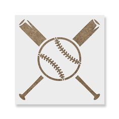 a baseball bat and ball on top of a white square sticker with the word softball written in it