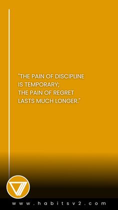 The pain of discipline is temporary; the pain of regret lasts much longer For more motivational quotes, follow us @habitsv2! Pain Of Discipline, Discipline Quotes, Inspirational And Motivational Quotes, Mental Health Therapy, Inspirational Quotes Motivation, Helping Others