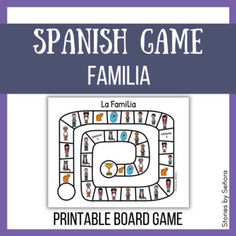 the spanish game family is shown in purple and white with an image of people on it