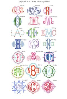 the monograms are all in different colors and font, but one is for each letter