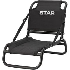 a black chair with the word star on it's back and seat folded up