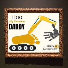 an image of a father's day card with a hand holding a robot that says, i dig my awesome daddy